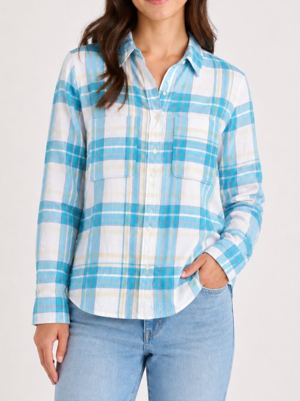 LOFT 100% Cotton Plaid Flannel Button Down Shirt Yellow Green | XS